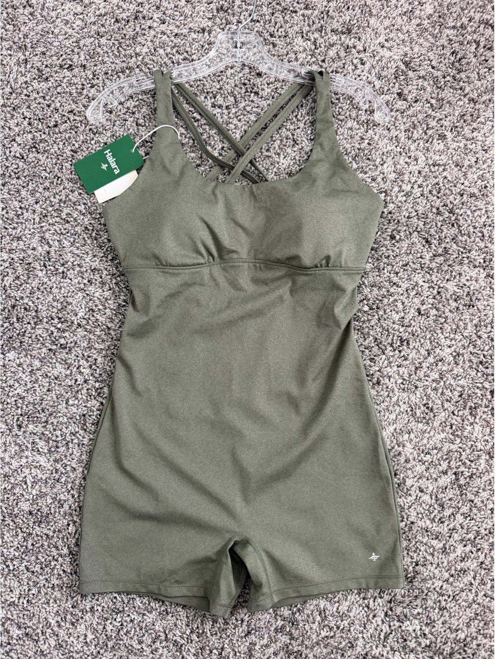 HALARA NWT Olive Green Criss Cross Back Workout Activewear Romper Women's Size M